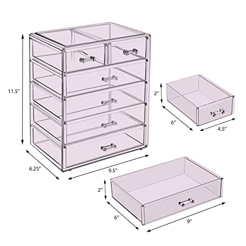 6 Drawer Makeup Organizer with Small & Wide Drawers (Purple / 4 Large, 2 Small Drawers)