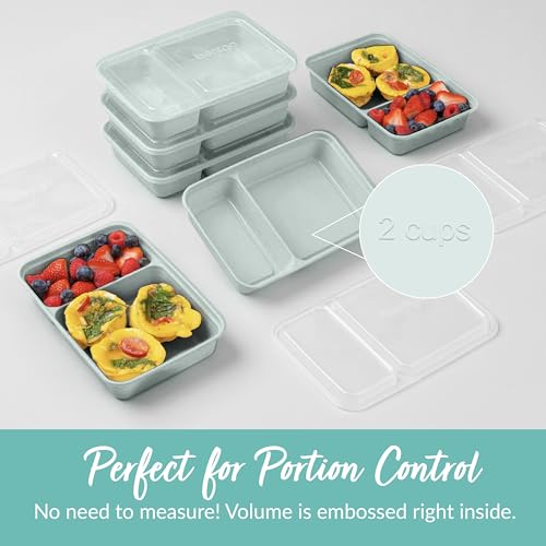 Prep 2 Compartment Meal Prep Containers with Lids (Mint)