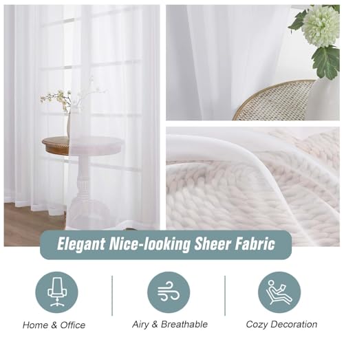 Extra Wide Sheer White Curtains 84 Inches Long 2 Panels (59"W x 84"L (Pack of 2) / White)
