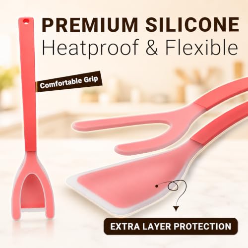 Silicone Egg Flipper Spatula Tongs (Red)
