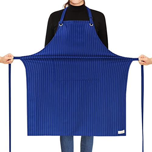 Stripe Stretch Apron Chef Aprons for Men with 2 Pockets Waterproof (Royal Blue)