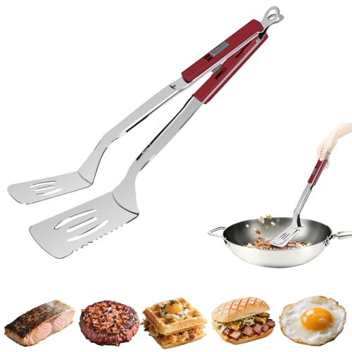 13.5 inch Stainless Steel Tongs for Cooking (13.5 Inch / Red)