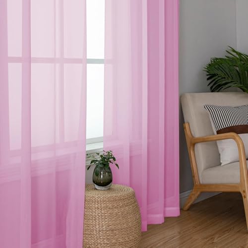 Light Pink Sheer Curtains 90 Inches Long 2 Panels Set (42"W x 90"L (Pack of 2) / Light Pink)