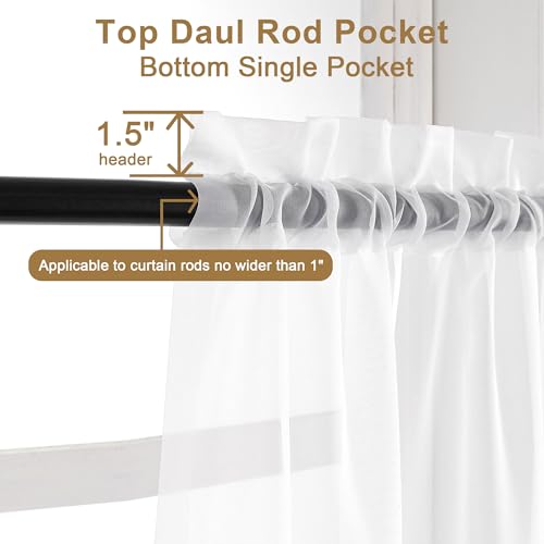 White Sheer Curtains 108 Inch Length 2 Panels Set (White / 42"W x 108"L (Pack of 2))