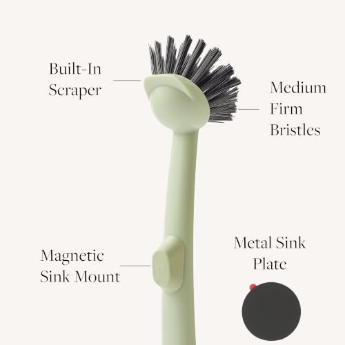 Magnetic Dish Brush & Scraper (Moss Green)