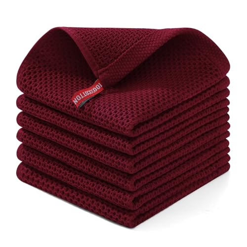 100% Cotton Waffle Weave Kitchen Dish Cloths 6 (Burgundy / 12 X 12 - 6 Pack)