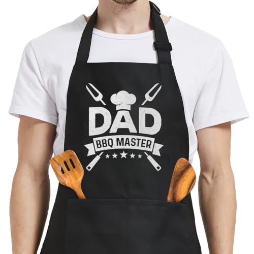 Mens Aprons with Pockets BBQ Master Funny Apron for Grilling Cooking Birthday Christmas (Dad 4)