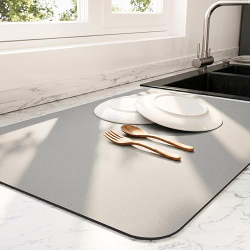 Dish Drying Mat for Kitchen Counter (Gray / 16" x 24")