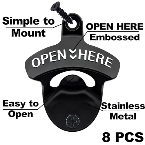 8PCS Bottle Opener Wall Mount Rustproof Black Screw in Wall Beer Cap Opener for DIY Handicrafts (Black/White)