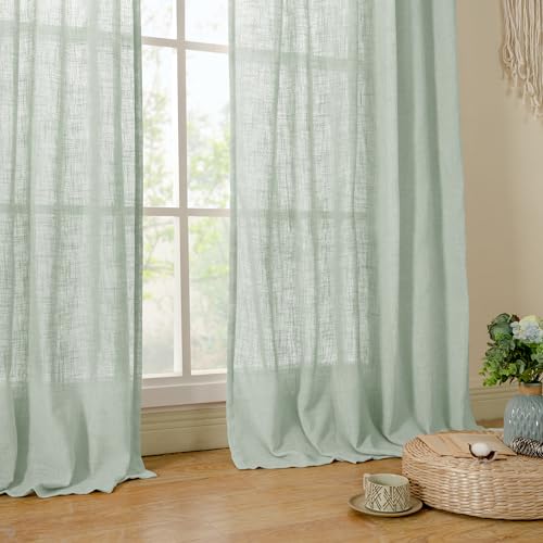 Light Sage Linen Curtains 45 Inches Long for Bedroom 2 Panels (52"W x 45"L (Pack of 2) / Light Sage)
