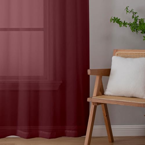 Sheer Window Curtain Panels 96 Inch Long 2 Pieces (40"W x 96"L (Pack of 2) / Burgundy)