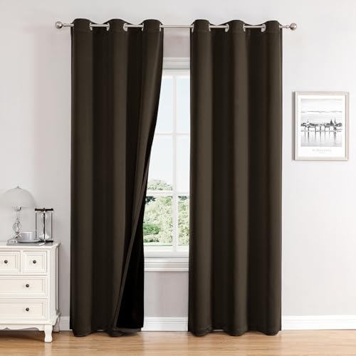 100% Blackout Curtains for Bedroom 78 Inches Long 2 Panels Set (42"W x 78"L (Pack of 2) / Brown)