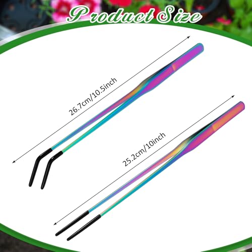 2 Pcs Extra Long Stainless Steel Reptile Feeding Tongs with Rubber Tip 10 Inch (Colorful / 10 Inch, 10.5 Inch)