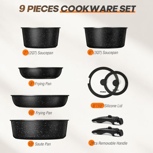 pots and Pans Set (BLACK-9PCS)