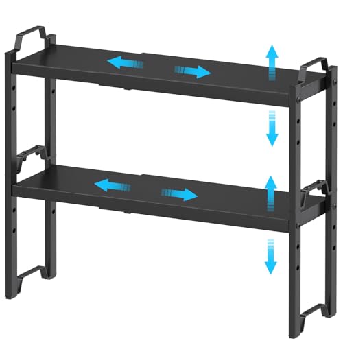 Narrow Expandable Cabinet Shelf Organizer 5.51" Width (Black / 2 Pack Narrow Model: 12.5"-20.5"L × 5.5"W × 7.9"H)