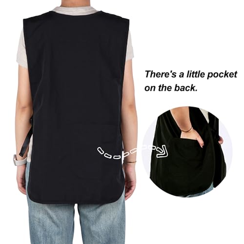 Waterproof Cobbler Apron with 4 Pockets Vest Smock Apron for Men Women Chef Waiter Work (Black)