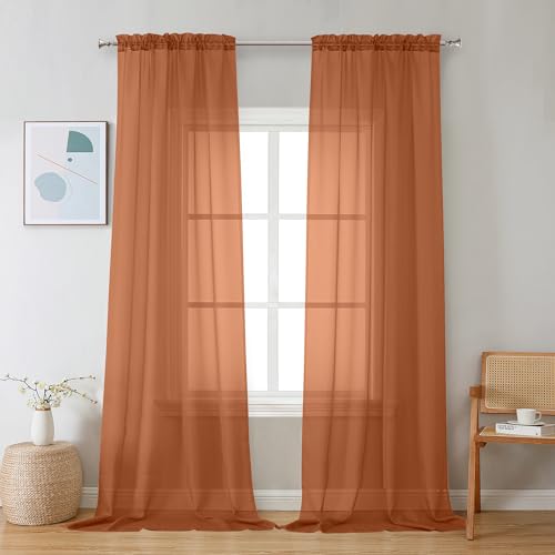 Sheer Orange Curtains 90 inches Long 2 Panels (Orange / 42"W x 90"L (Pack of 2))