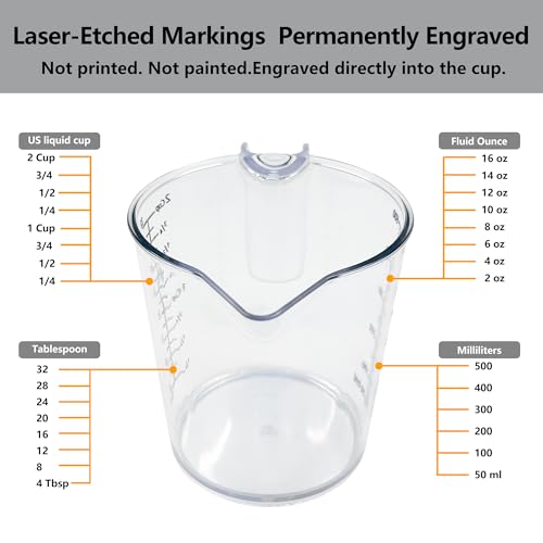 2 Cup (500ml) Measuring Cup, Laser-Etched oz/cup/mL/Tbsp, Plastic Measuring Cup with Handle for Cooking, Mixing & Kitchen Use (02 - 16 fl oz (2 Cup))