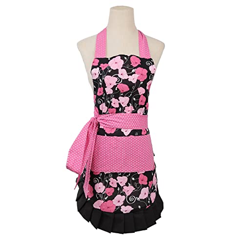 Kitchen Aprons for Women with 2 Pockets (Pink-adult)