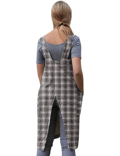 Women's Plaid Cross Back Apron with Large Pockets Home Kitchen (Medium / Plaid10)
