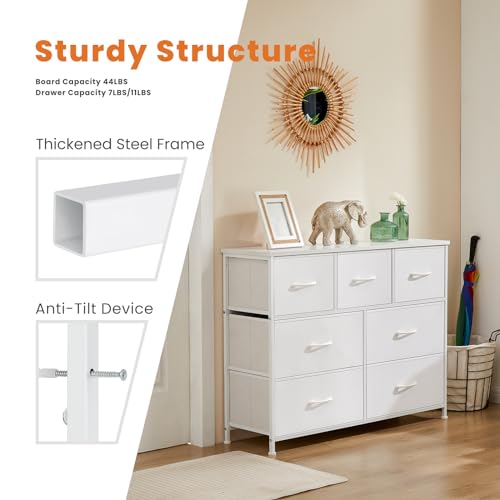 7 Drawer Dresser Storage Organizer with Fabric Bins (White / 39.4"D x 11.8"W x 30.6"H (7 Drawers))