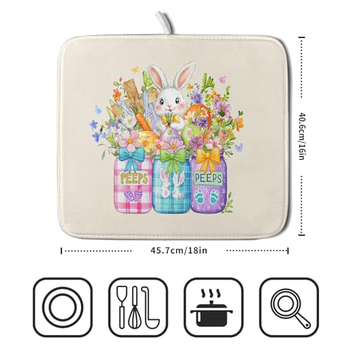 Easter Bunny Carrots Dish Drying Mat for Kitchen Counter (16" x 18")