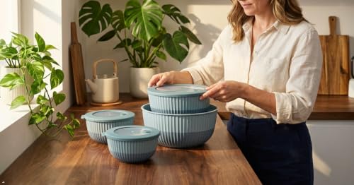 Plastic Mixing Bowls with Lids (Blue)