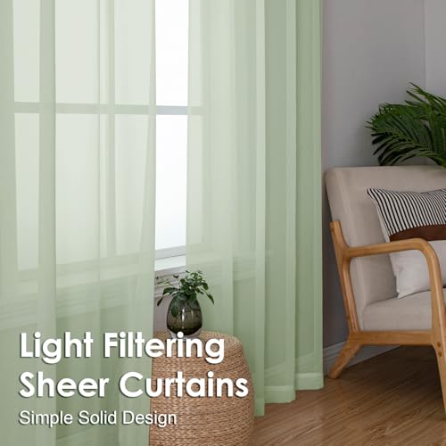Light Green Sheer Curtains 63 Inches Long 2 Panels (Light Green / 42"W x 63"L (Pack of 2))