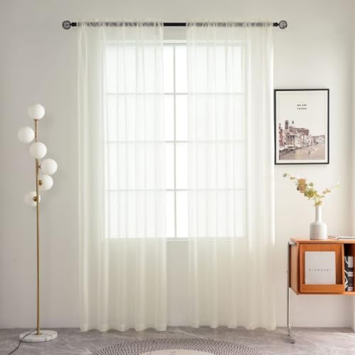 Sheer Voile Curtains for Living Room 54 Inch Long 2 Panels (Ivory / 38"W x 54"L (Pack of 2))