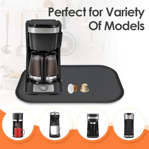 Silicone Coffee Maker Mat with Lip for Countertops (Black / 17.4'' x 10.6'')
