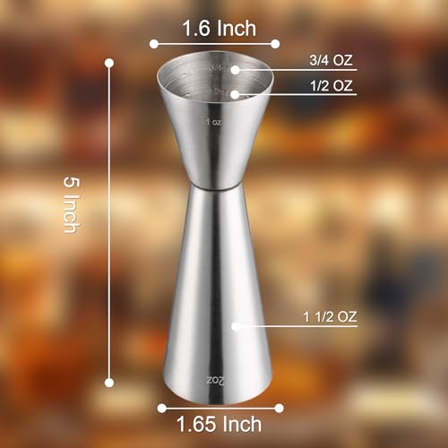 Double Cocktail Jigger for Bartending (Flat Edge-1oz/2oz-1PC / Frosted Silver)
