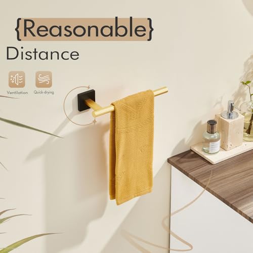 Bathroom Towel Bar Hand Towel Holders Wall Mount Toilet Kitchen Cabinet Paper Holder Stainless Steel Bath Hardware Black with Gold (Black Gold / 1 Pack)