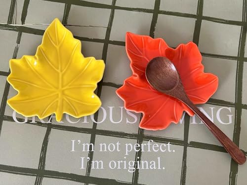 Cute Ceramic Spoon Rest & Holder for Stove Top & Kitchen Counter Ladle Holder Cooking Spoon Coffee Spoon Rest Utensil Rest Spatula Rest (Maple, Fall Yellow)
