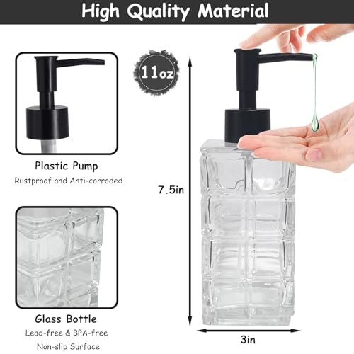 Clear Glass Soap Dispenser with Black Pump (Square Clear)