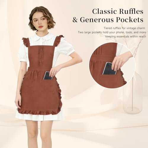 Vintage Ruffle Apron for Women (Red)