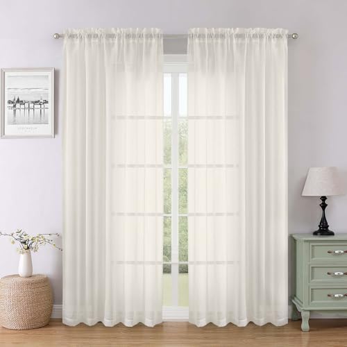 Ivory Sheer Curtains 78 Inches Long 2 Pcs (Ivory / 59"W x 78"L (Pack of 2))