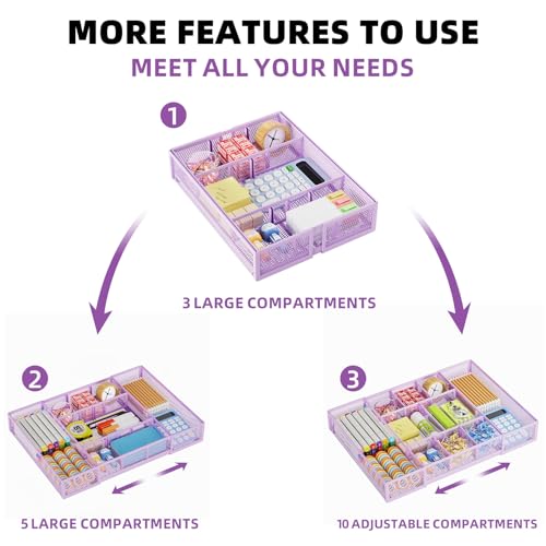 Expandable Desk Drawer Organizer (Expandable-Purple)