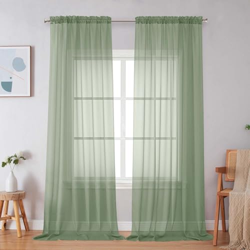 Sage Green Sheer Curtains 96 Inches Long (Sage Green / 59"W x 96"L (Pack of 2))