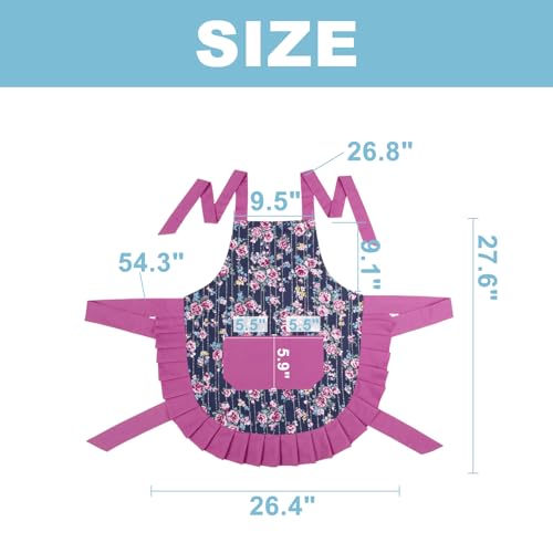 Kitchen Aprons for Women with 2 Pockets (Navy Floral-adult)