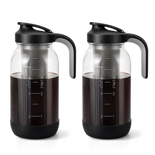 64 oz Cold Brew Coffee Maker with Stainless Steel Filter (Black/Black / 64 Ounces)
