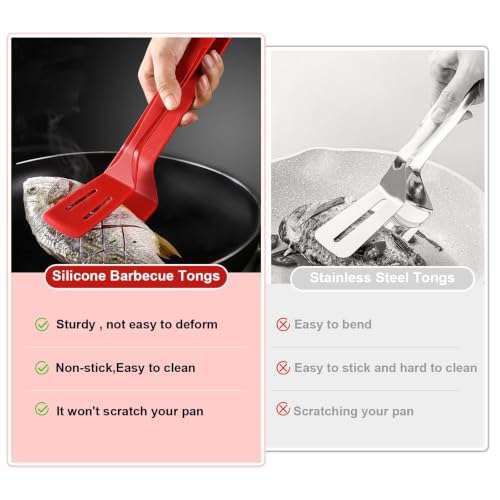 Silicone Cooking Tongs 11" Stainless Steel (1 Pack Red)