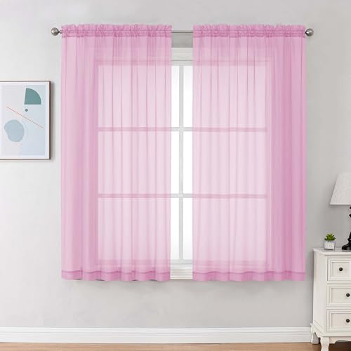 Pink Sheer Curtains 63 Inches Long 2 Panels (Pink / 59"W x 63"L (Pack of 2))