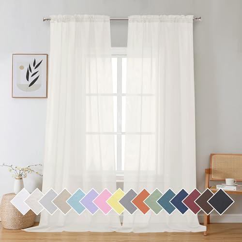 Sheer Ivory Curtains 120 inches 2 Panels Set Extra Long Sheers (40"W x 120"L (Pack of 2) / Ivory)