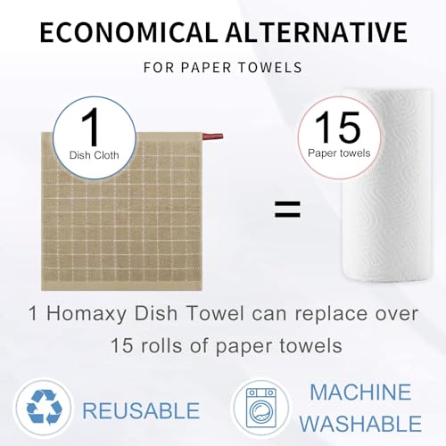 100% Cotton Terry Kitchen Dish Cloths (Tan / 12 X 12 - 6 Pack)