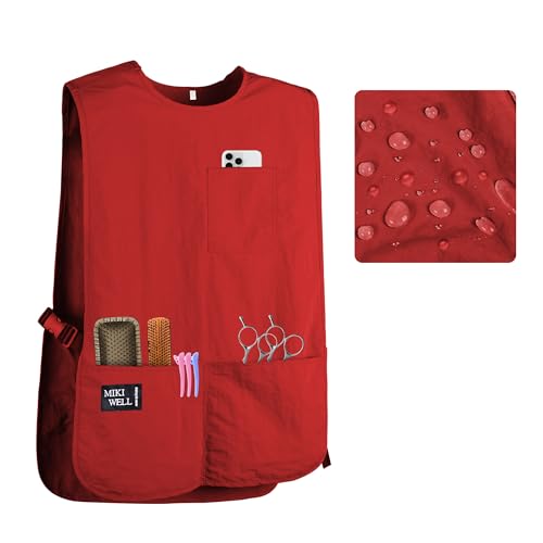 Waterproof Cobbler Apron with 4 Pockets Vest Smock Apron for Men Women Chef Waiter Work (Red)