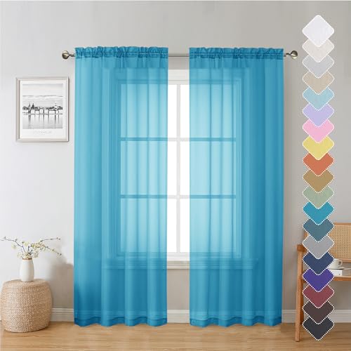 Turquoise Sheer Curtains 72 Inches Long 2 Panels (Turquoise / 40"W x 72"L (Pack of 2))
