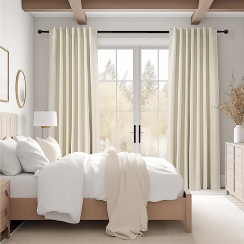 94 Inches Long Cream Colored Custom Blackout Linen Curtains (Cream / 52"W x 94"L (Pack of 2))