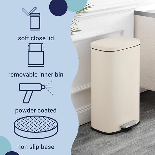 Curtis 8 Gal Step Trash Can Soft Close 25" (Limestone Beige)