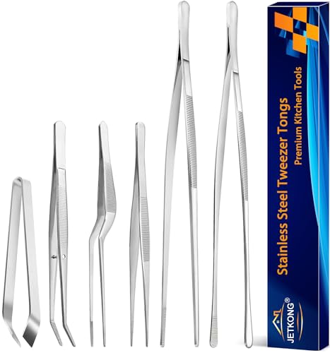 6 Pcs Cooking Tweezer Tongs (12-Inch and 6.3-Inch (6Pcs) / Silver)
