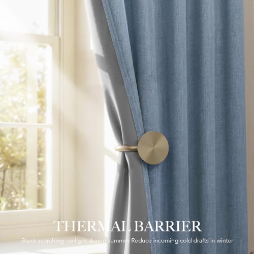 Dusty Blue 100% Blackout Linen Curtains 72 Inch Long for Bedroom (Dusty Blue / 52"W x 72"L (Pack of 2))